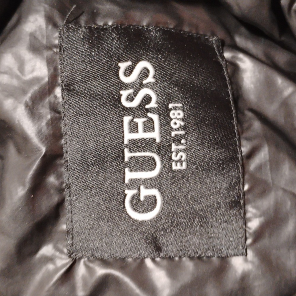 Guess Black Puffer Coat W Silver Detail Sz.M Gently Worn - Picture 4 of 15